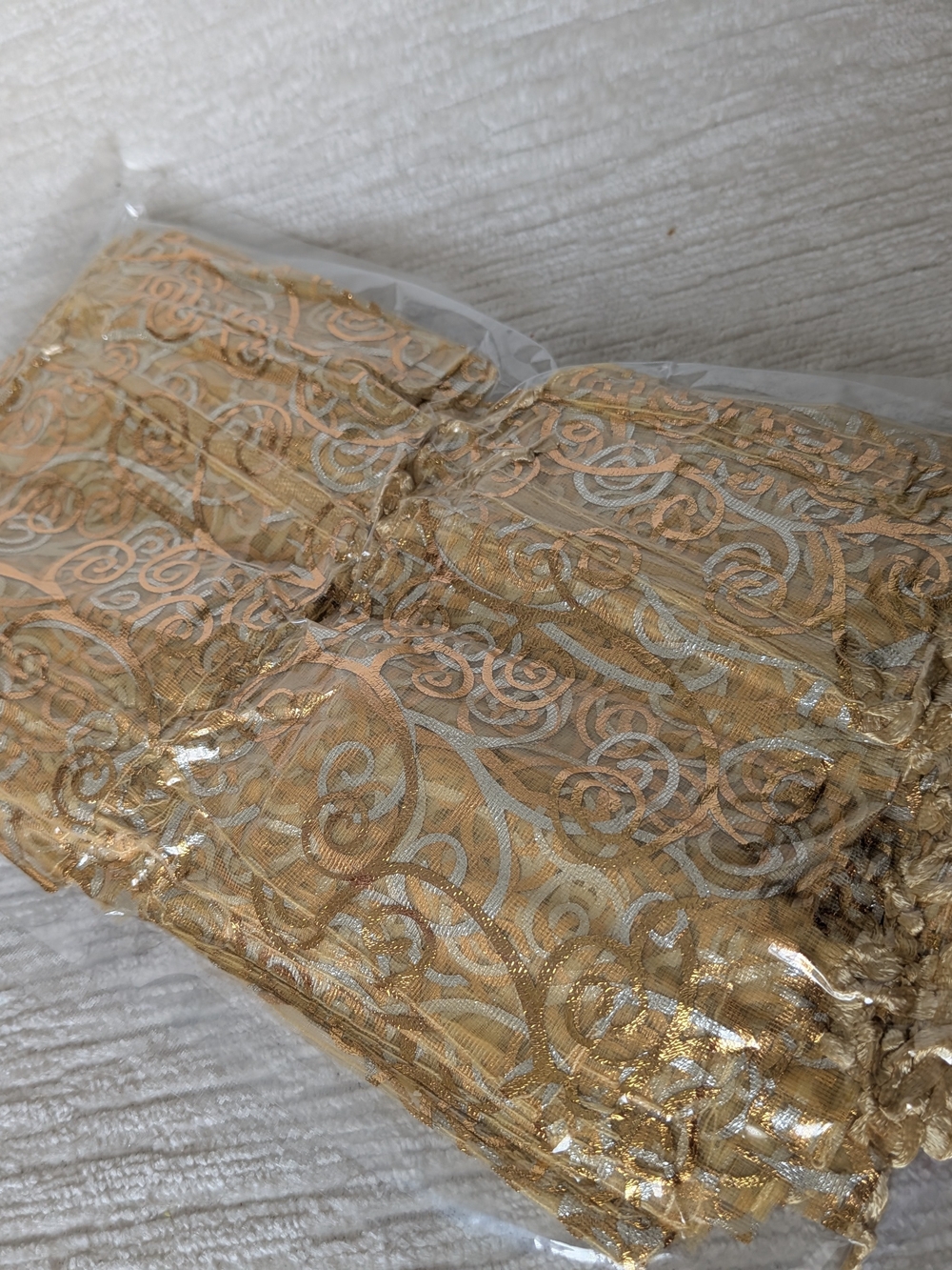 Gold Metallic Swirl Organza Bags 100 Pk 3"X4" Drawstring Closure Vacuum Sealed - Picture 4 of 7